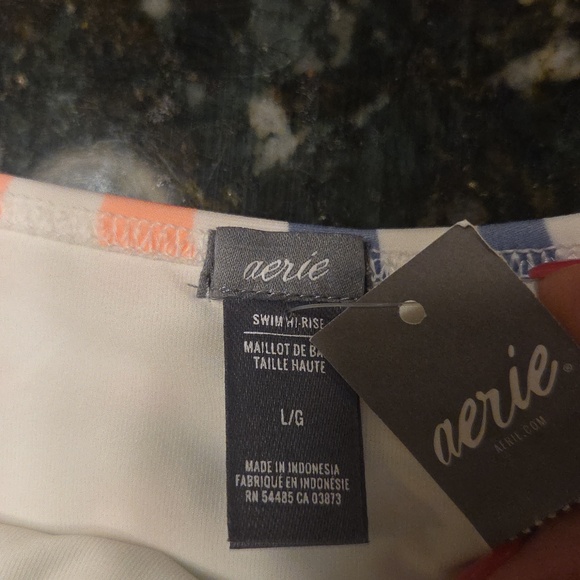 AERIE WOMENS Plaid Two-Piece High-Waist Swim Set - Coral, Aqua & Navy - Picture 2 of 6